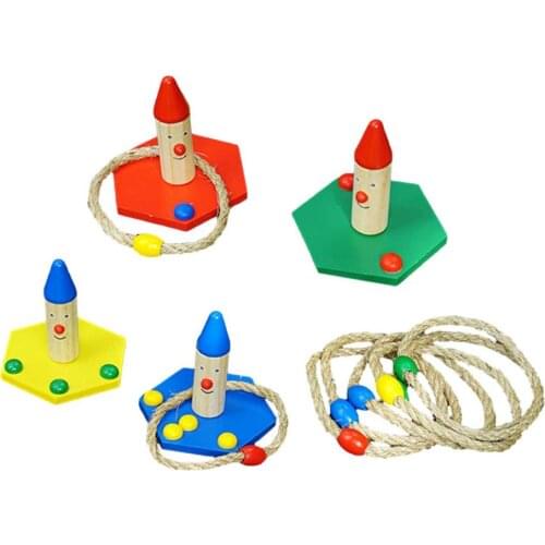 Ring Toss Play Set Children Rope Throwing Game Outdoor Toy Educational And Fun 4 Pedestal+8 Hemprope Ring