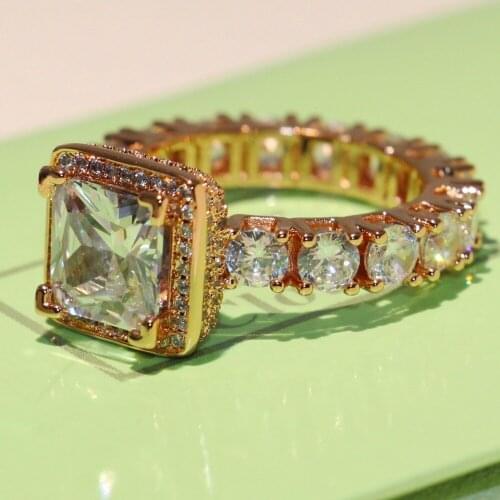 Eternity Classical Jewelry 925 Sterling Silver &Rose Gold Filled Princess Cut 5A Cubic Zirconia Square CZ Women Wedding Ring Set