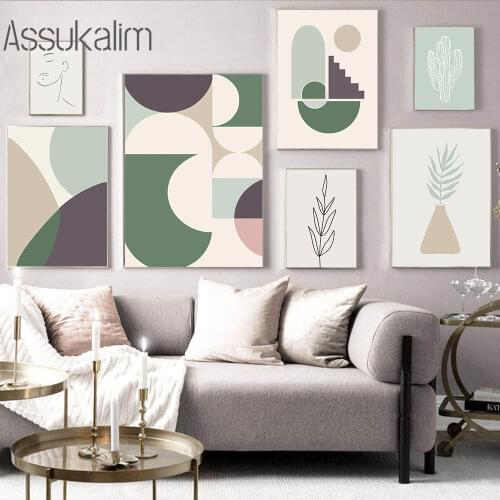 Nordic Wall Painting Face Line Drawing Plant Leaf Print Abstract Scenery Posters Minimalist Pictures Modern Living Room Decor