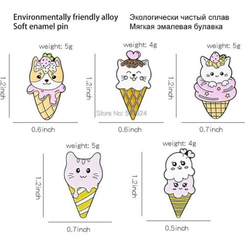 New 20Pcs Ice Cream Cat Dog Kitten Badge Alloy Brooch Lapel Pin Action Figure Toy