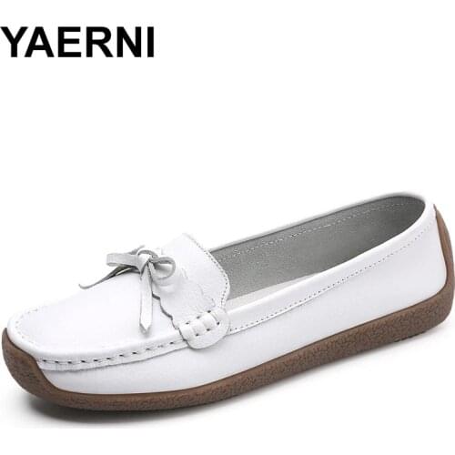 YAERNI 2021 New leather womens shoes peas shoes flat casual single shoes female mother shoes snail shoes woman fashion shoes