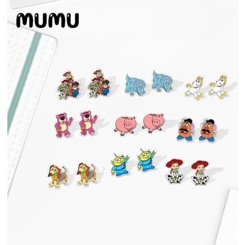 2021 New Toy Story Stud Earring Woody Buzz Lightyear Epoxy Jewelry Resin Acrylic Earrings Handmade Gifts Girl