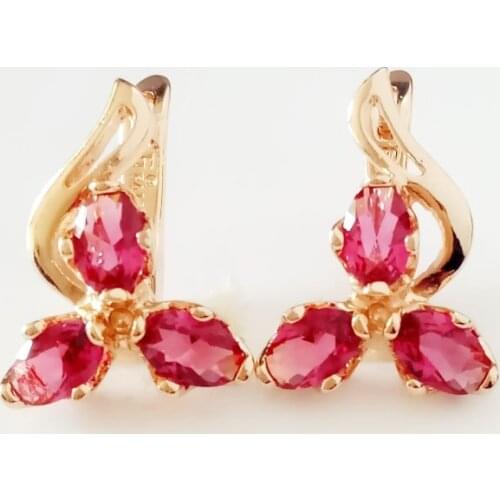 Korean Earring Red Cubic Zircon Women Earrings New Fashion Earring Trendy 585 Gold Color Jewelry Office Luxury Drop Earrings