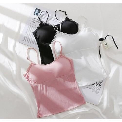 New Solid Color Summer Sexy Camisoles for Women Crop Top Sleeveless Shirt Lace Camisole Bottoming Slim Lady Bralette Padded Top