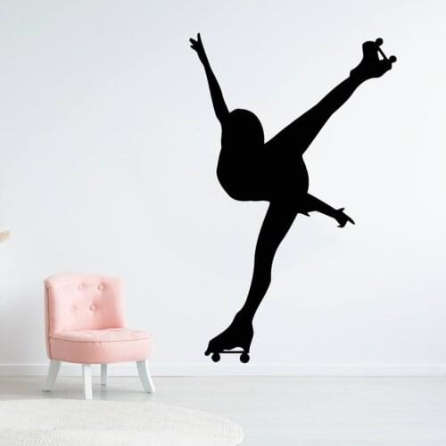 Girls Room Decor Skating Girl Silhouette Vinyl Wall Decal Skate Figure Wall Stickers Removable Wall Art Murals YY014