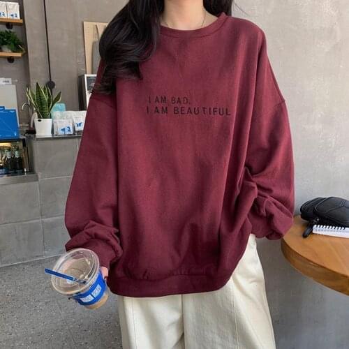 Autumn Cotton Long Sleeve T-Shirt Womens Clothing 2020 New Fashion Korean Version Students' Loose and Lazy Mid Long Top