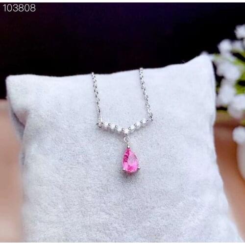 Natural gemstone Necklace natural pink topaz Pendant Necklace S925 silver trendy simple water drop woman girl gift party Jewelry