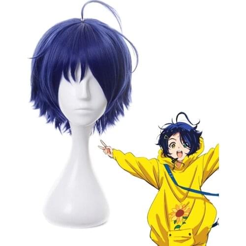 Ohto Ai Women Wig Cosplay Costume Anime WONDER EGG PRIORITY Dark Blue Short Heat Resistant Synthetic Hair Party Wigs