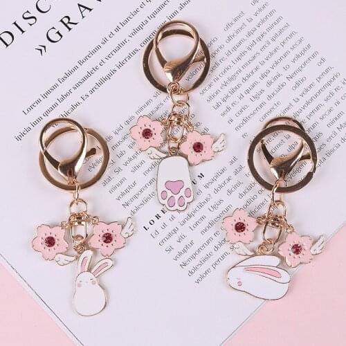 1pc Korean ins Super cute girl pink Bunny rabbit Cat Pawl Sakura pendant bag Key Chain Pendant