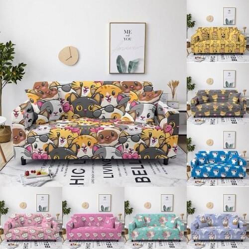 Cat Printed Sofa Cover for Living Room Decor 1/2/3/4 Seater Couch Cover L Sectional Corner Sofa Stretch Slipcover for All Season