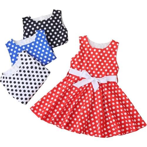 Simple Fashion Polka Dot Print Dress Baby Girl Dresses Lace-up Graceful Dress For Beautiful Girls