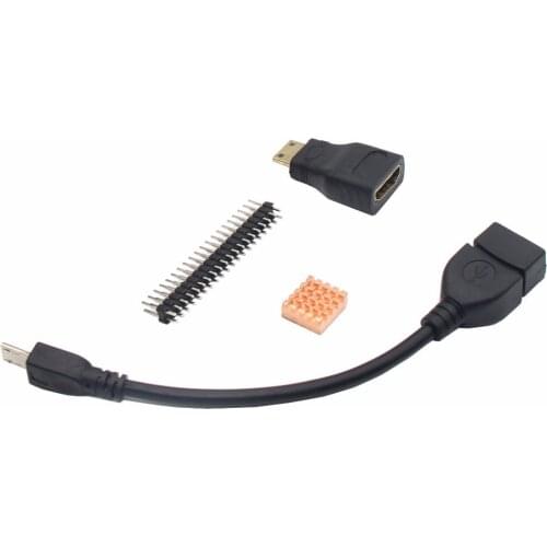 Raspberry Pi Zero W OTG Cable + Mini HDMI-compatible Adapter + 2*20 Pin Male Header + Copper Heatsink Kit