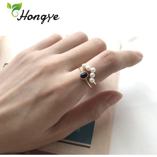 Hongye Adjustable Gold Color Pearl Rings For Women Material Anniversary Accessories Fashion Jewelry Ladies Ring Best Gifts Party