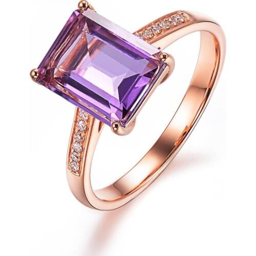 Luxury Purple Crystal Ring Elegant 14K Gold Ladies Wedding Engagement Bridal Jewelry Elegant Ring Female Ring Bridal Resizable