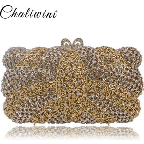 Luxury Hollow Out Metallic Crystal Women Evening Clutch Bag Party Purse Wedding Bridal Handbag Pouch Soiree Pochette Bag
