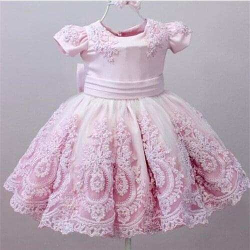 Pink Flower Girls Dresses For Lace Applique Sleeveless Children Evening Party Gown For Little Girls First Communion Dresses