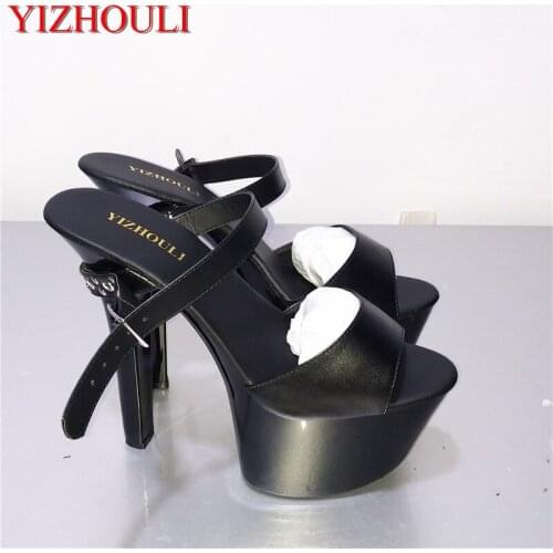 17cm High Heel Sandals Fashion Women Dress Sexy Shoes Gossip Girl Like Gorgeous Rivets Slippers Platform Dance Shoes Black