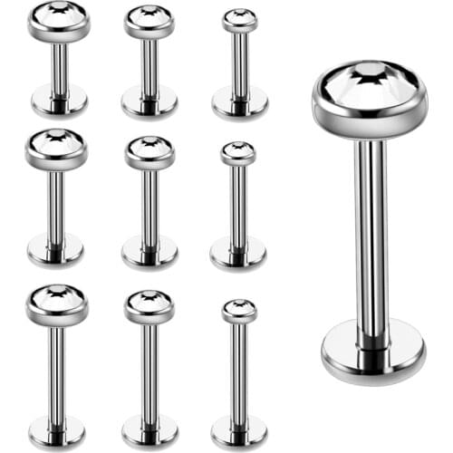 1PC 16G G23 Titanium Internally Threaded Gem Labret Lip Monroe Rings Earrings Stud CZ Cartilage Tragus Piercings Body Jewelry