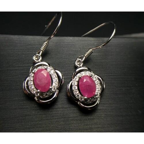 Natural ruby earrings, made of 925 silver, real photo, precious stones. Gemstone 0.5 carat