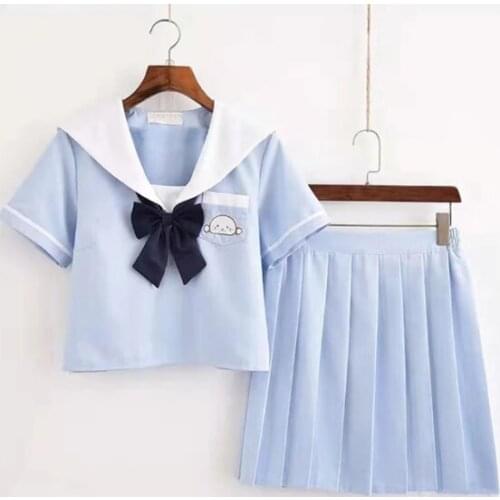 Sky Blue Sailor Uniform School Girl New Plus Size Japanese School Uniforms Chorus Performance Sailor Top Pleated Skirt Sets