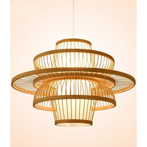 Modern Bamboo Chandelier Wicker Rattan Lampshade Woven Circular Kitchen Restaurant Loft LED Hanging Lamps Home Interior Lighting