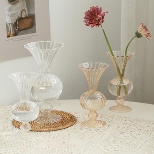 Glass Vases Hydroponics Plants Flower Modern Decorative Vase Gold Transparent Stripe Glass Vases Living Room Garden Desk Decors