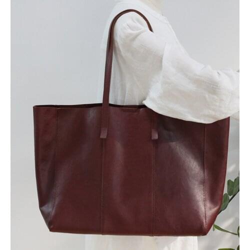 Oversized Soft Genuine Leather Tote Bags Women Handbag With Liner Bags Solid Hasp Simple Shopping Large Capacity Shoulder Bags