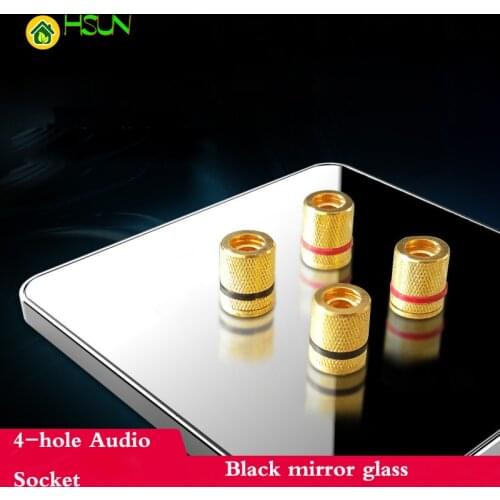 Type 86 audio socket 4 hole audio socket Four audio speaker socket terminal black mirror glass panel