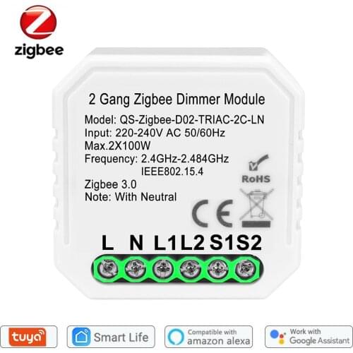 2 Gang TuYa Zigbee Smart Dimmer Module Smart Home With Neutral 1/2 Gang Smart Life Voice Control Work with Alexa Google IFTTT