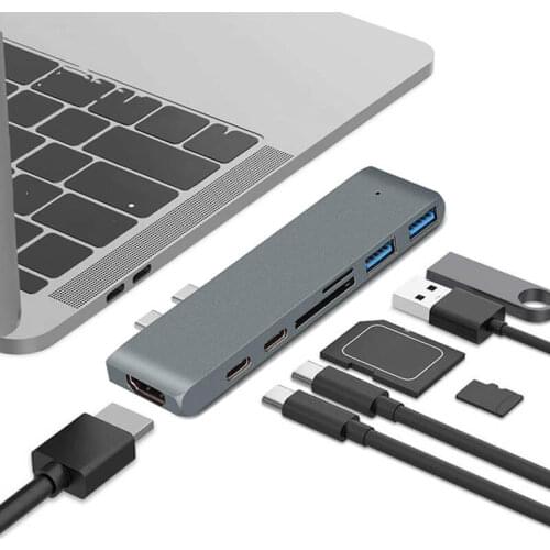 7 in 1 USB 3.1 Type-C Hub To HDMI-compatible Adapter 4K Thunderbolt 3 USB C Hub with TF SD Reader Slot PD for MacBook Pro/Air