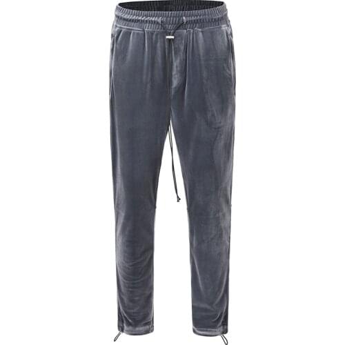 Zip Pocket Velour Jogger Pants Elastic Waist Slim Fit Autumn Streetwear