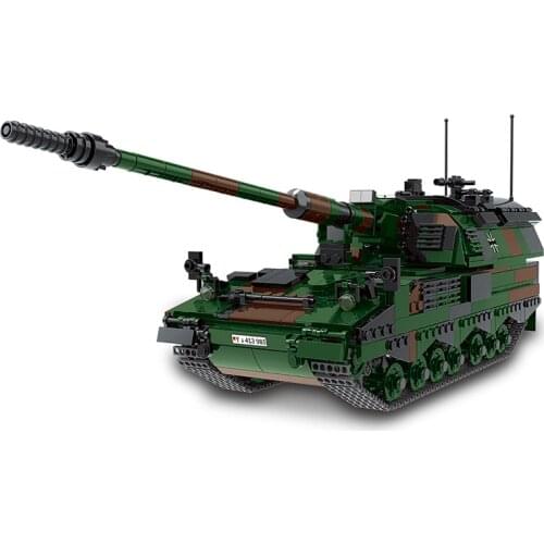 The Military Technic Weapon Army Theme PZH2000 Self-Propelled Grenade Cannon Armored Tank Building Blocks WW2 Model Bricks Toys