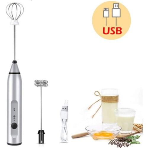 3-Speeds Egg Beater Coffee Milk Drink Whisk Mixer Heads Eggbeater Frother Stirrer USB Rechargeable Handheld Food Blender Whisks