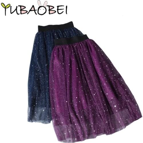 Girl Sliver Star Skirt Baby Children Tutu 2020 Summer Pure Purple/ Blue Over Knee Quality Big Girls Child Kids Clothing