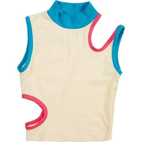 2021 Summer New Design Hollow Out Women Tank Tops Y2k Sexy Slim Female Crop Tops O Neck Vest Fashion Streetwear Color Patchwork