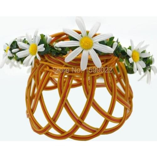 Fairy Artificial Daisy Flowers Crown with Ribbon Floral Hair Wreath Bridal Headwear Wedding Ornaments Carnival Girls Headdress