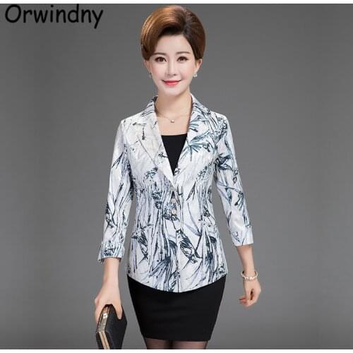 Orwindny Office Lady Slim Blazer Fashion Print Suit Coat Female Plus Size 5XL Notched Clothing For Spring And Autumn