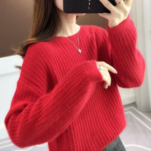 Spring Autumn Korean Fashion O Collar Long Sleeve Knitted Sweater Women Jumper Ladies 4 Color Loose Knit Sweater Pullover Female