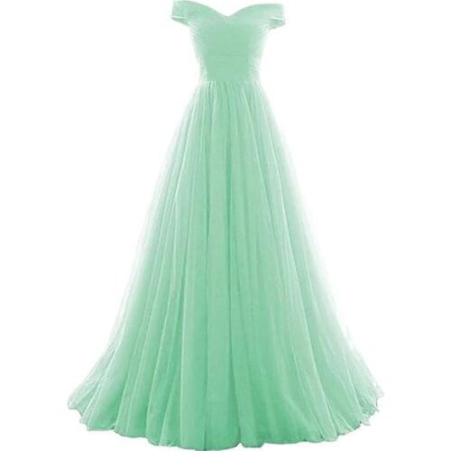 Floor Length Evening Dress 2019 New Fashion Sexy Off the Shoulder Solid Color Organza a Line Prom Party Dress Robe De Soiree