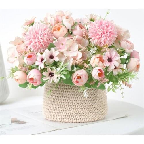 1 Bouquet Artificial Flowers Rose Tea Silk Fake Flower European Wedding Living Room Decoration Diy Home Garden Party Decor