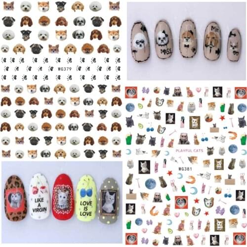 1 Sheet Nail Art Stickers Funny Puppy Dog Cat DIY Adhesive Nail Art Decorations Flowers Leaf Leopard Geometric Nail Decals