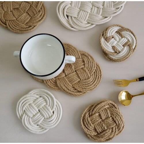 1PC Round Oval Table Mat Handmade Cotton Woven Non-Slip Placemat Heat Insulation Furniture Decoration mat Coffee Cup Mats