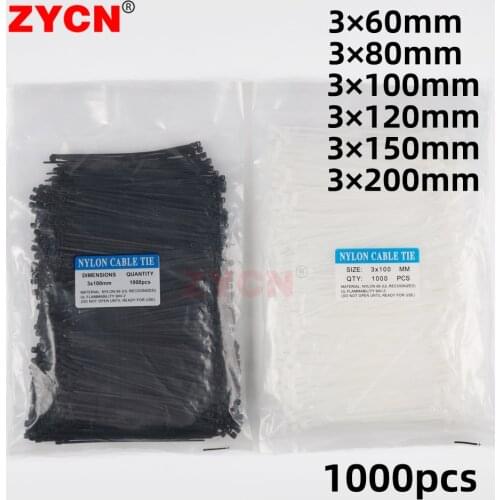 Large Quantity 1000(500)PCS Self Locking Plastic Cable Tie Width 1.9x100mm 2.7*200mm 150 Black Fasten Ring Wraps Nylon Wire Zip
