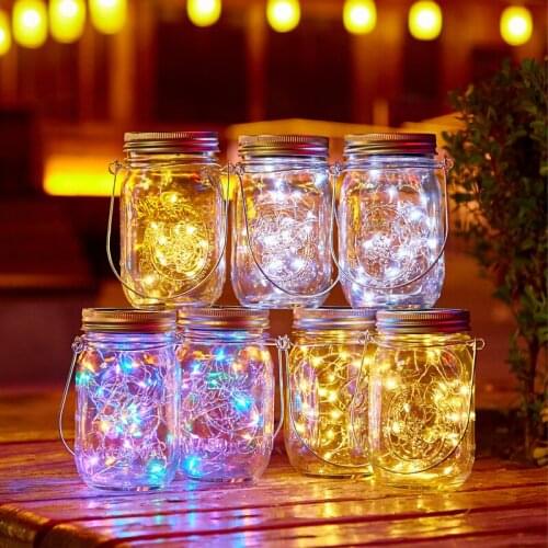 20 Led Solar Cap Light Mason Jar Lights with Handle String Fairy Christmas Firefly Lights Lid for Patio Lawn Garden Decor No jar