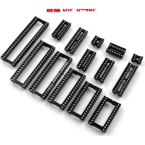 200pcs IC Socket DIP SIP Chip Socket Pin 2.54mm Pitch 6/8/14/16/18/20/24/28Pin 24/28/32/40Pin Wide IC Socket Adapter Solder Type