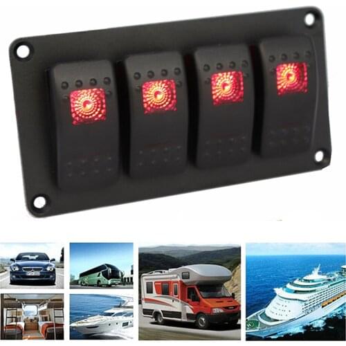 4 Gang 5 Pin Rocker Switch Panel Waterproof On-Off Backlit Toggle Switches for Car Vehicle Trailer Truck SUV On-Off Panel LED