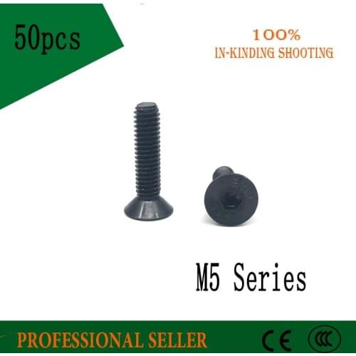 50pcs 10.9 Metric M5 *6/8/10/12/16/20/25/30/35/40/45/50 mm Steel Flat Countersunk Head Drive black Hexagon Socket Cap Screw Bolt