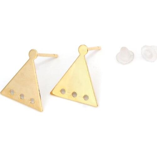 8Seasons Copper Ear Post Stud Earrings Findings Triangle Gold DIY Charms Loop 14mm x 13mm, Post/ Wire Size: (20 gauge), 4 PCs