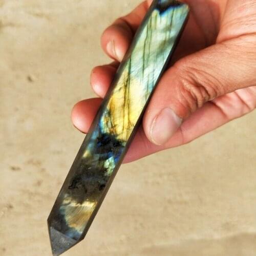 90g) natural quartz crystal blue Labradorite Wand Healing Arts and crafts family decoration