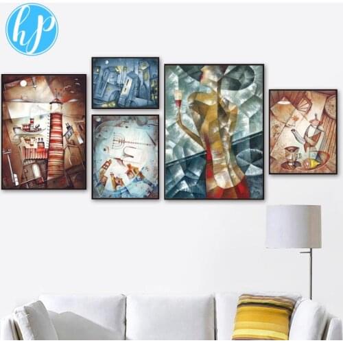 Abstract Retro House Poster Nordic Style Waterproof Ink Canvas Print Painting Modern Living Room Bedroom Decoration